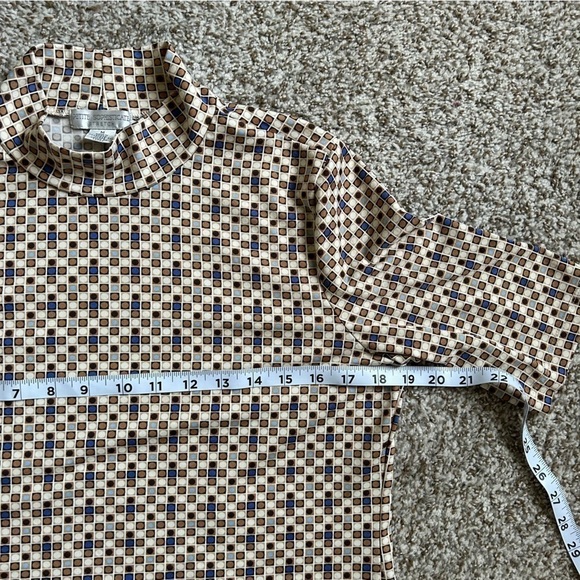 🦋 Vintage Cream Petite Sophisticate Stretch Mock Neck Mid Sleeve Blouse Medium - Picture 6 of 8